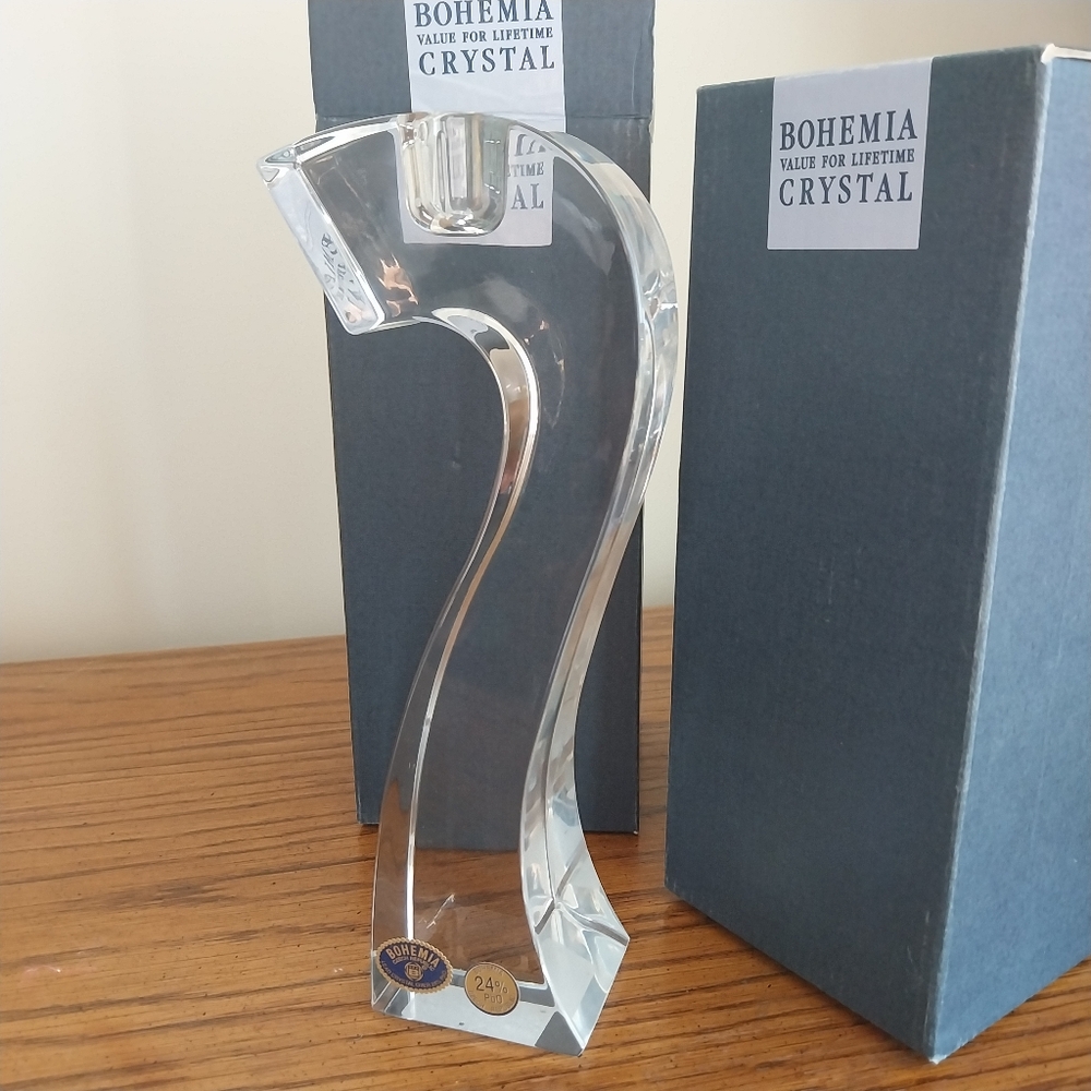 Two Bohemia Clear Crystal Candle Holders - Picture 4 of 16
